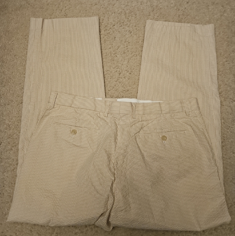 J. Crew Men's Seersucker Chinos | Cream and White Stripe | 34W × 29L - Picture 3 of 5